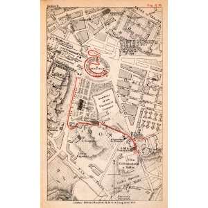 Lithograph Map Plan Rome Italy Colosseum Rotunda Baths Trajan Arch 