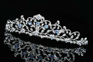 Blue Bridal Wedding Rhinestone Crystal Floral Tiara Crown V797  