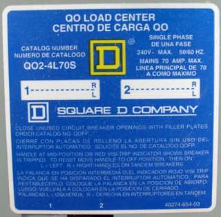 QO2 4L70S Square D 70a 2 Space 4 Circuit Load Center  