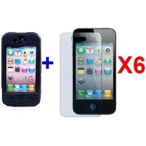  Stylish Plastic Case for iPhone 4   Black + 6 Clear Screen 