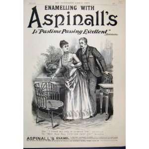  1889 Aspinalls Enamel Woman Man Advert Old Print