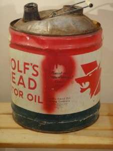   VINTAGE WOLFS HEAD 5 GALLON OIL TIN CAN / DRUM *OK CONDITION  