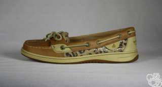 SPERRY Top Sider Angelfish Linen / Leopard Sequins Womens Boat Shoes 
