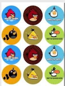ANGRY BIRDS   Edible Photo Cup Cake Toppers   12 per set   $3.00 
