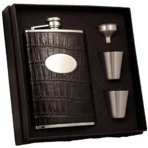    Black Leatherette 8oz Deluxe Flask Gift Set