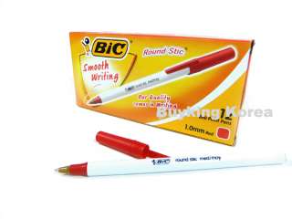 12 BIC ROUND STIC BALLPOINT PENS 1.0mm Red Office pen  