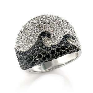  Silver Tone Black Austrian Crystal Pave Ring, Size 5 