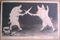 1905 PIGS FIGHTING BY ESPINASSE VINTAGE POSTCARD #2  
