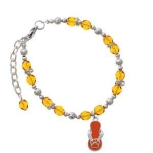 Paw Flip Flop Orange Yellow Czech Glass Beaded Charm Bracelet [Jewelry 