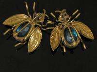 Antique CZECH Signed PAIR BRASS & RHINESTONE FLY OR BUTTERFLY BUGS 