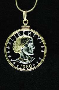 Susan B. Anthony Dollar Cut Coin Pendant Necklace1 1/8  