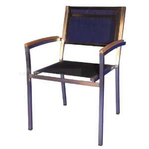  SET of 4 Teak Stacking Chairs Stainless Textilyne(tm 