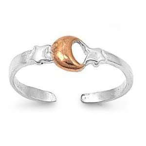  Sterling Silver Two Tone Moon and Stars Toe Ring Jewelry