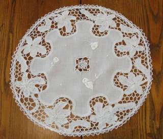 Roses Bobbin & Needle Lace Antique Whitework Doily  