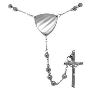   Customizable Triangular Tag and Wooden Style Crucifix Rosary Necklace