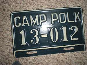 WWII united states army military license plate CAMP POLK WW2 vehicle 