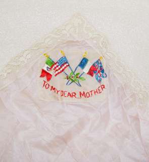 Antique WWI To My Dear Mother Allied Flags Handkerchief  