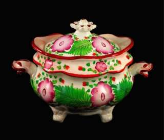 Antique Pearlware Flowered Teapot, Milk Jug Sugar Bowl  