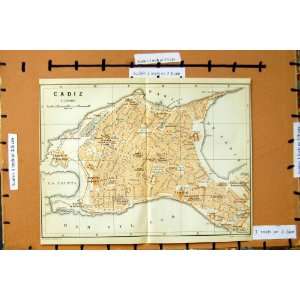  Map 1913 Street Plan Town Cadiz Spain Mar Del Sur
