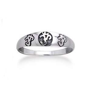 Triple Om 6mm Narrow Band Aum Sterling Silver Pinky Ring Size 4(Sizes 