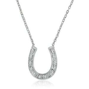  Sterling Silver and Diamond Horseshoe Necklace (.12cttw 
