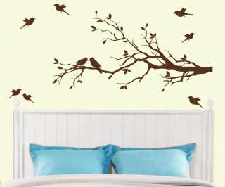 Tree Branch with 10 birds Wall Decal Deco Art Sticker Mural, 14 colors 