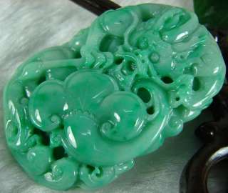 Certified Rich Apple Green Natural Grade A Jade Jadeite Pendant Dragon 