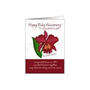  Ruby Anniversary Card   40th Anniversary, Red Floral Card 