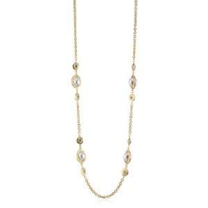 Kenneth Jay Lane Satin Gold and White Glass Pearl Cabachon Necklace
