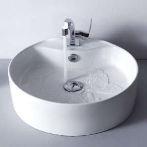    142 15101CH Round Ceramic Sink and Typhon Basin Faucet Chrome, White