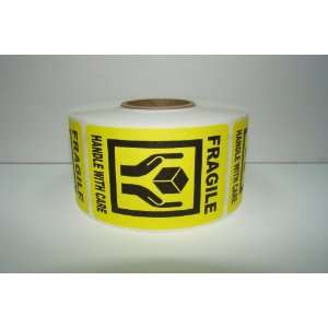  1000 2x3 Yellow Fragile Handle w/ Care Shipping Labels 