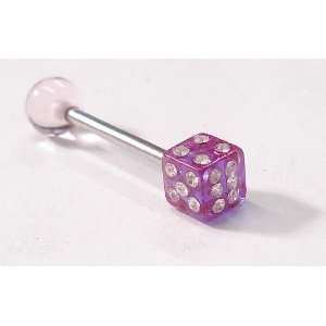  Purple Crystal Encrested Dice Tongue Ring 
