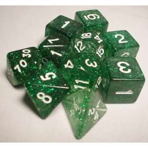    Koplow RPG Dice Sets Green/White Glitter 10 Die Set Toys & Games