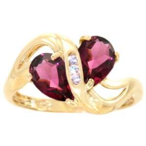  14K Yellow Gold Twosome Pear Gemstone Ring Rhodolite 