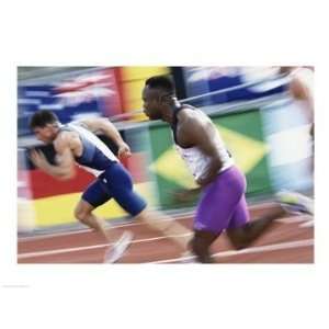   two young men running on a running track  24 x 18  Poster Print Toys