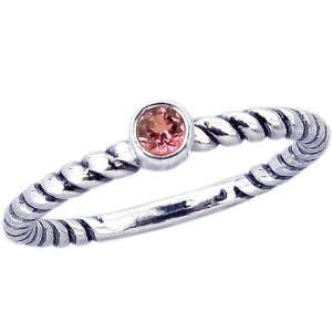 Twisted Sterling Silver Stackable Ring with Small Round 