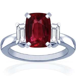  Platinum Cushion Cut Ruby Three Stone Ring Jewelry