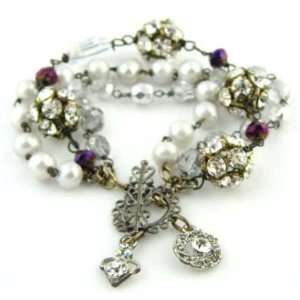  New Twiggs Clear Crystal Ball Pearl Toggle Bracelet 