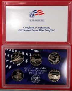 2005 S PROOF CLAD STATE QUARTERS US MINT SET FIVE COINS NEW IN PLASTIC 