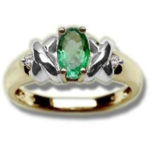 .06 ct *18K* X Twotone Ladies Emerald Ring Jewelry