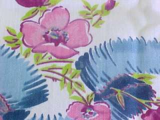 Vintage Cotton Tablecloth ~ Pink Blue Green Flowered on White ~ 48 x 