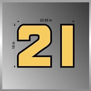   #21 Decal Sticker 18 Tall Gold with Black Outline 