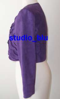 EMPORIO ARMANI Purple Goat Suede Ruffle Cropped Coat Jacket 42 6 