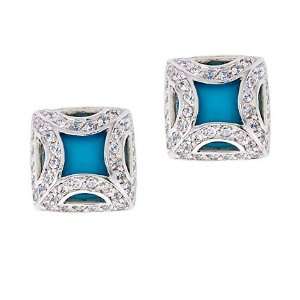   Fancy Frame Simulated Turquoise Silver Square Stud Earrings Jewelry