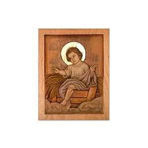    Cedar relief panel, Baby Jesus in a Manger