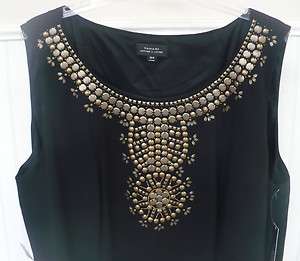 TAHARI ARTHUR LEVINE BLACK DRESS BRONZE DETAILS STUNNING  