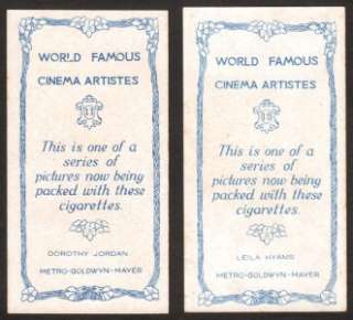 World Famous Cinema ArtistesTobacco Cards 1933 / BAT  