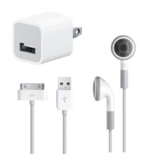  Apple iPod/iPhone USB Power Adapter & Cable Set & Earphone 