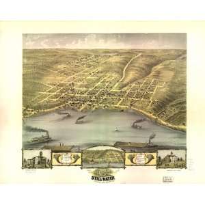 com Historic Panoramic Map Birds eye view of the city of Stillwater 