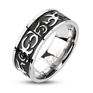  316L Stainless Steel Black IP Center Casted Tribal Band 